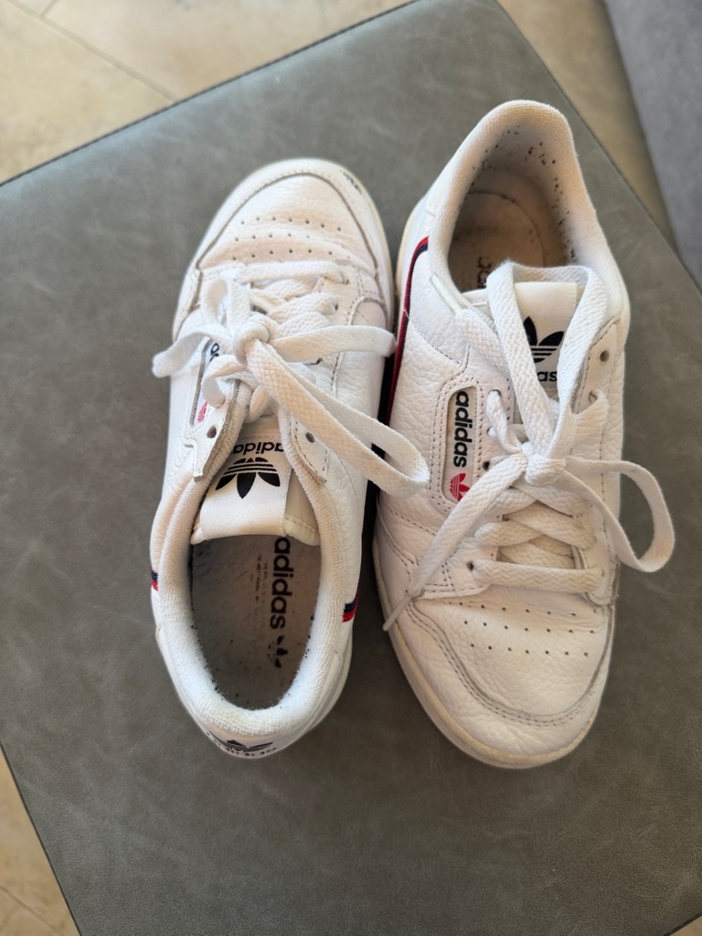 adidas Kids White Leather Sneakers with Red Trim